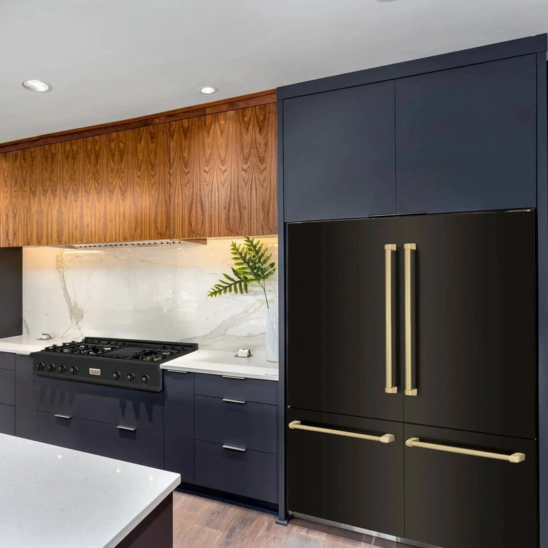 ZLINE 60" Autograph 32.2 cu. ft. 4-Door French Door Fridge Water/Ice Dispenser Black Stainless Steel Champagne Bronze Accents RBIVZ-BS-60-CB by Farmhouse Kitchen and Bath