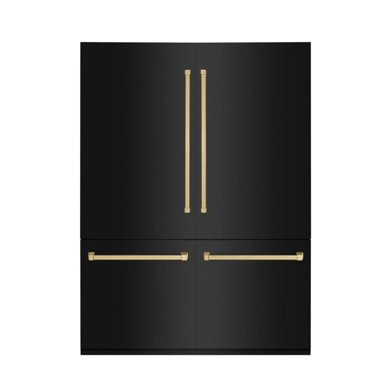 ZLINE 60" Autograph 32.2 cu. ft. 4-Door French Door Fridge Water/Ice Dispenser Black Stainless Steel Champagne Bronze Accents RBIVZ-BS-60-CB by Farmhouse Kitchen and Bath