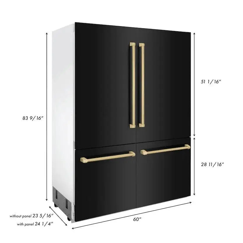 ZLINE 60" Autograph 32.2 cu. ft. 4-Door French Door Fridge Water/Ice Dispenser Black Stainless Steel Champagne Bronze Accents RBIVZ-BS-60-CB by Farmhouse Kitchen and Bath