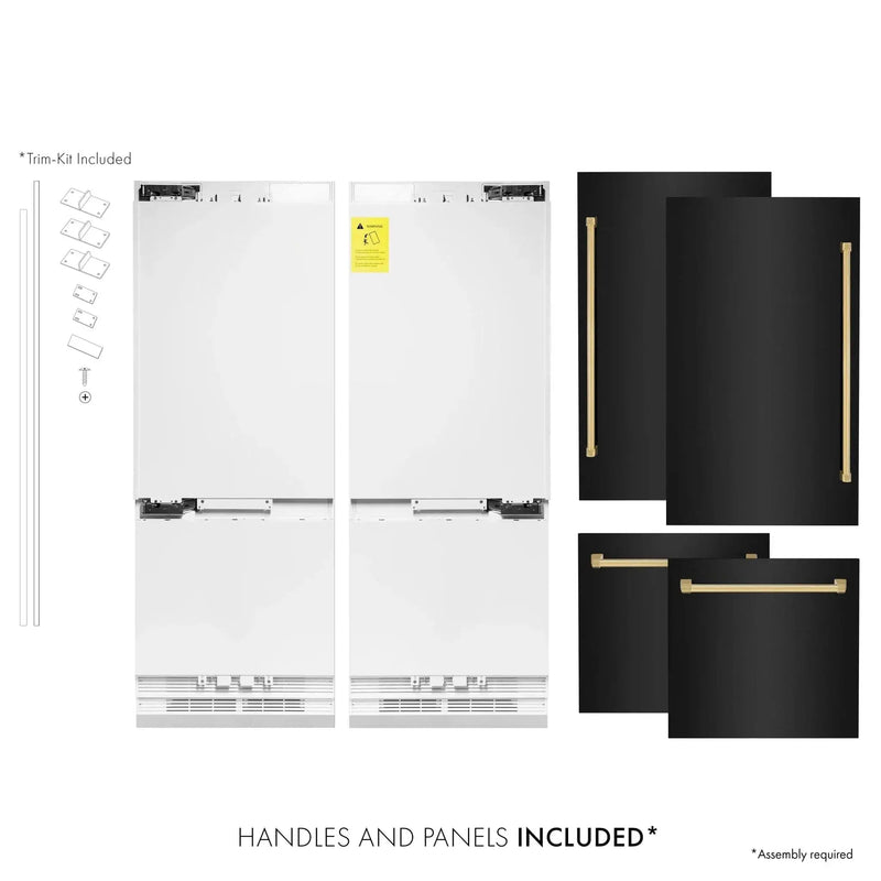 ZLINE 60" Autograph 32.2 cu. ft. 4-Door French Door Fridge Water/Ice Dispenser Black Stainless Steel Gold Accents RBIVZ-BS-60-G by Farmhouse Kitchen and Bath