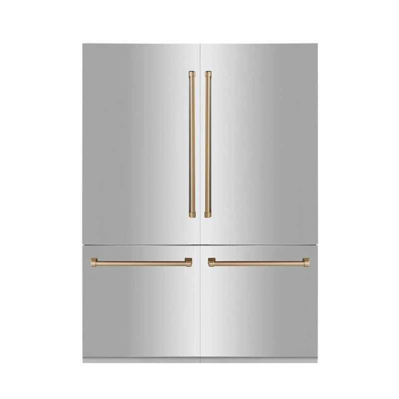 ZLINE 60" Autograph 32.2 cu. ft. 4-Door French Door Fridge Water/Ice Dispenser Stainless Steel Champagne Bronze Accents RBIVZ-304-60-CB by Farmhouse Kitchen and Bath