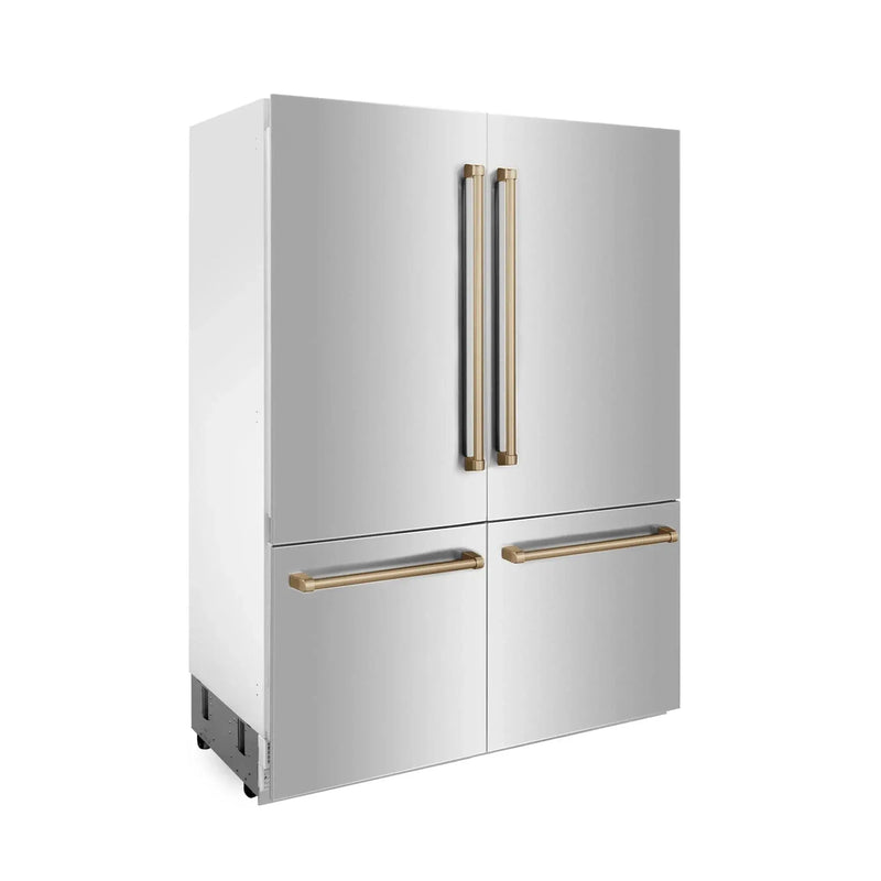 ZLINE 60" Autograph 32.2 cu. ft. 4-Door French Door Fridge Water/Ice Dispenser Stainless Steel Gold Accents RBIVZ-304-60-G by Farmhouse Kitchen and Bath