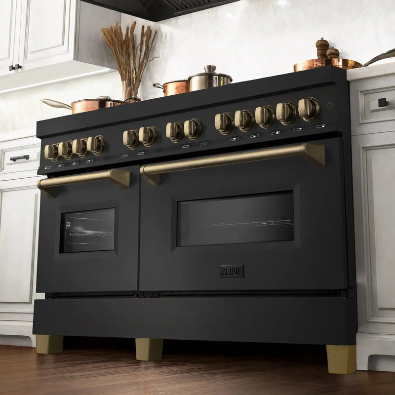 ZLINE 60" Autograph Dual Fuel Range, Black Stainless, RABZ-60-CB by Farmhouse Kitchen and Bath