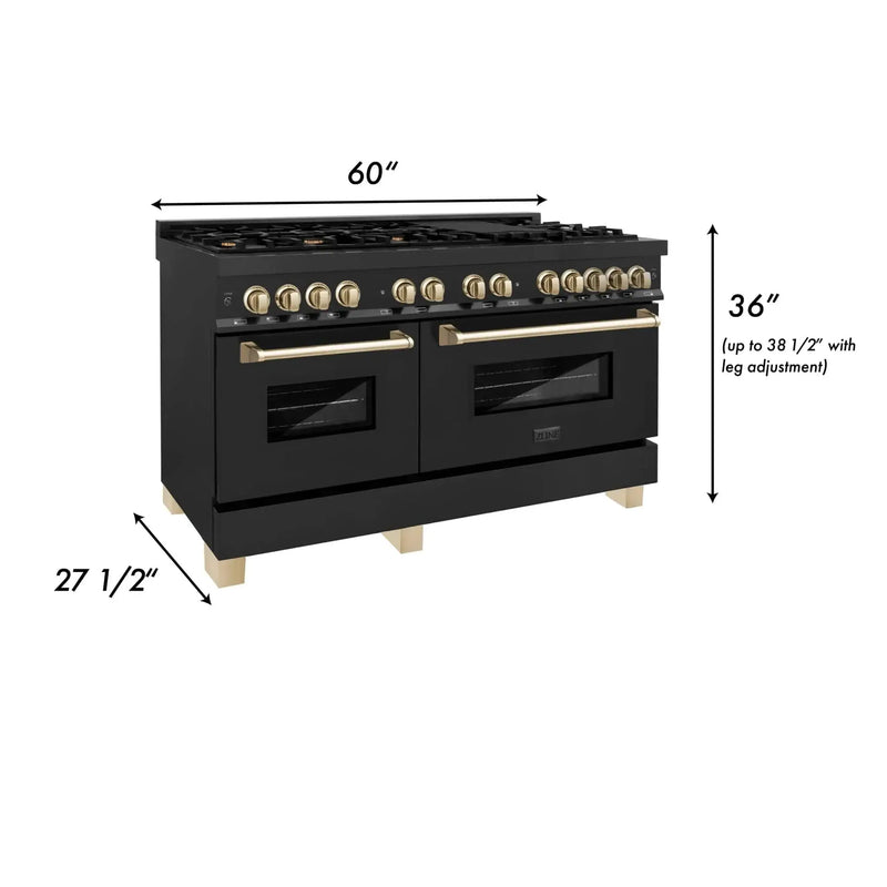 ZLINE 60" Autograph Dual Fuel Range, Black Stainless, RABZ-60-G by Farmhouse Kitchen and Bath