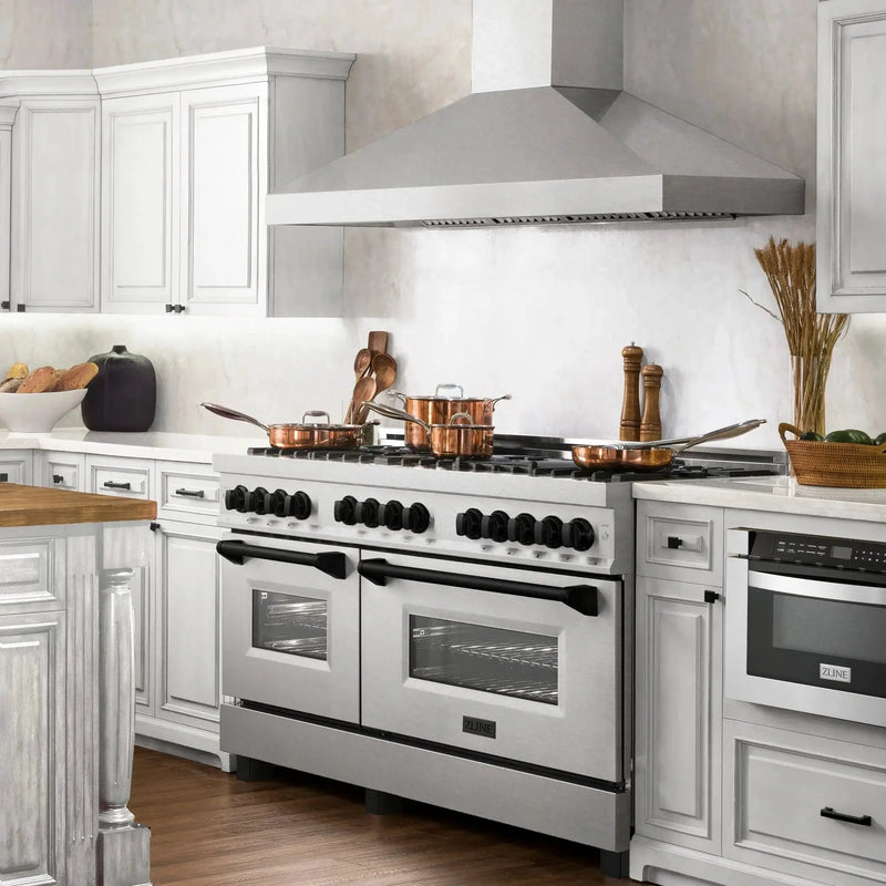 ZLINE 60" Autograph Edition Dual Fuel Range, DuraSnow, RASZ-SN-60-MB by Farmhouse Kitchen and Bath