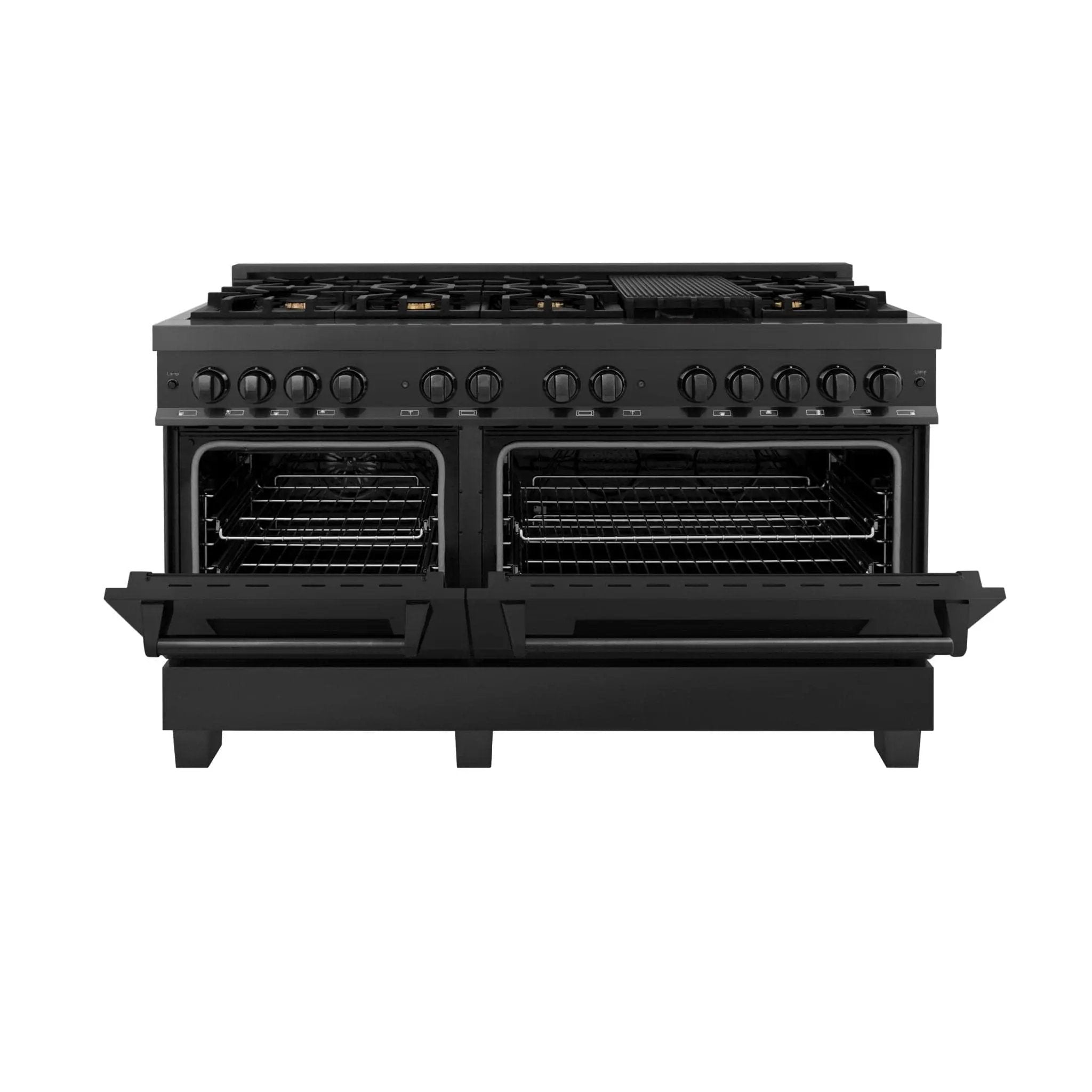 ZLINE 60" Dual Fuel Range, Black Stainless, Brass Burners, RAB-60 by Farmhouse Kitchen and Bath