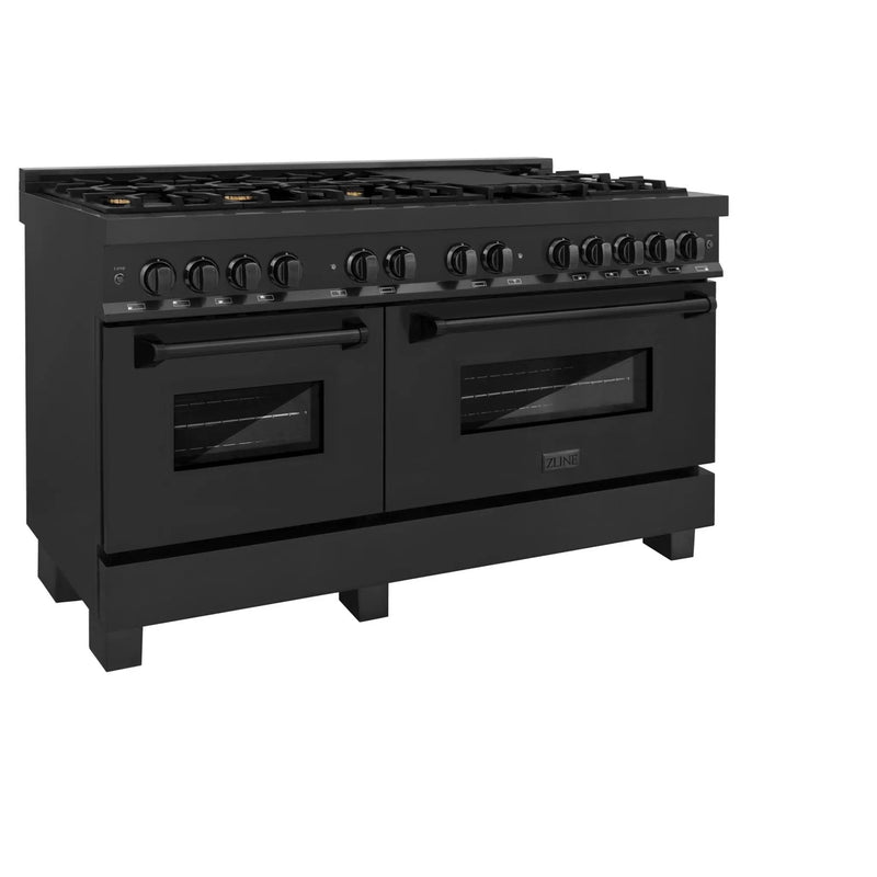 ZLINE 60" Dual Fuel Range, Black Stainless, Brass Burners, RAB-60 by Farmhouse Kitchen and Bath