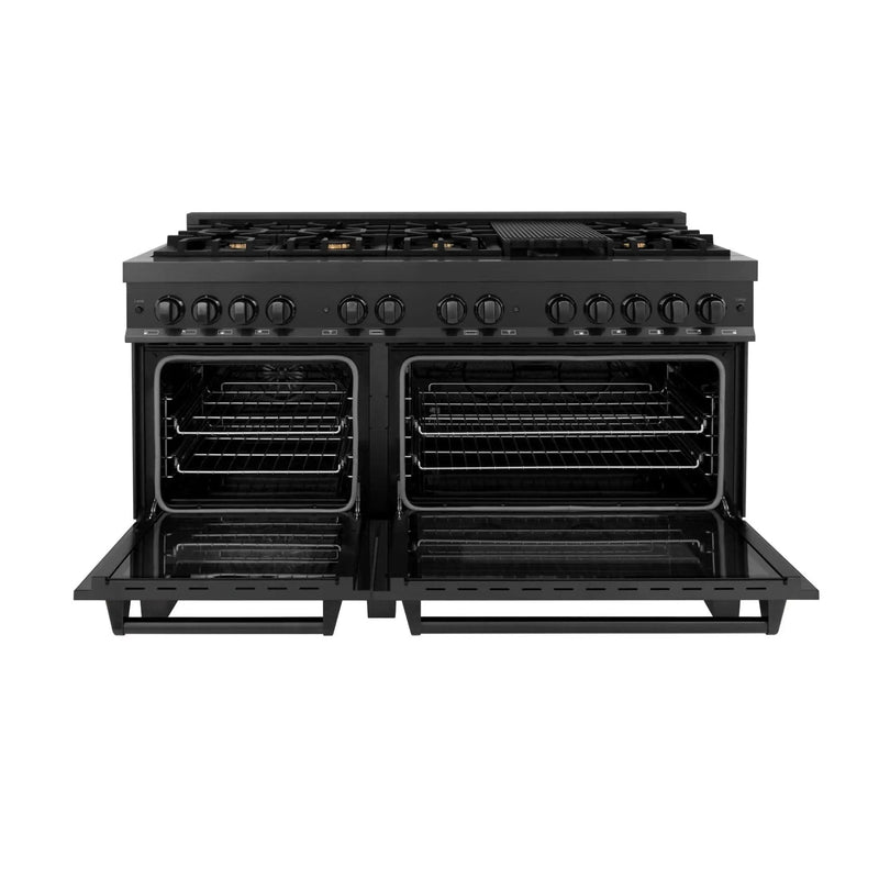 ZLINE 60" Dual Fuel Range, Black Stainless, Brass Burners, RAB-60 by Farmhouse Kitchen and Bath