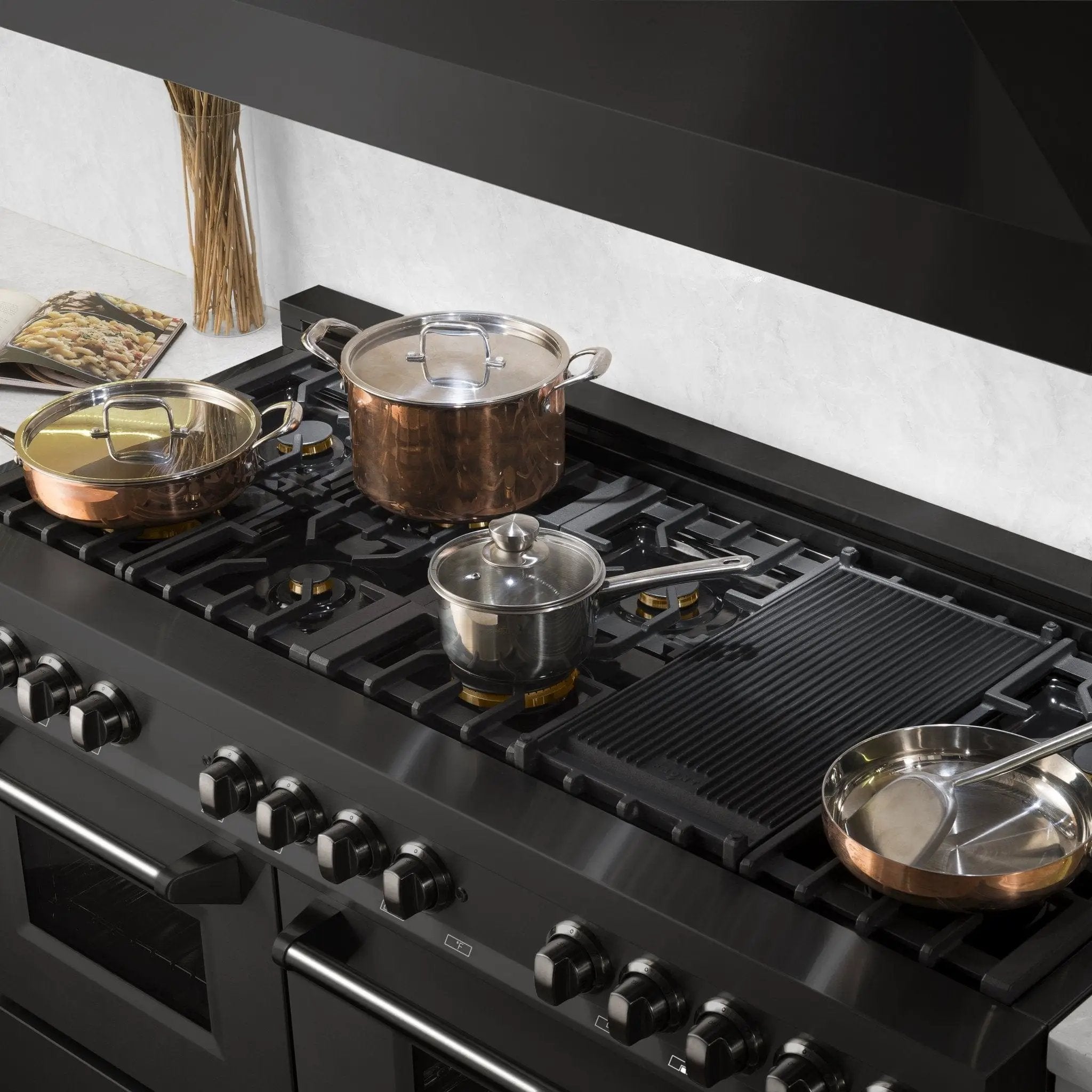 ZLINE 60" Dual Fuel Range, Black Stainless, Brass Burners, RAB-60 by Farmhouse Kitchen and Bath