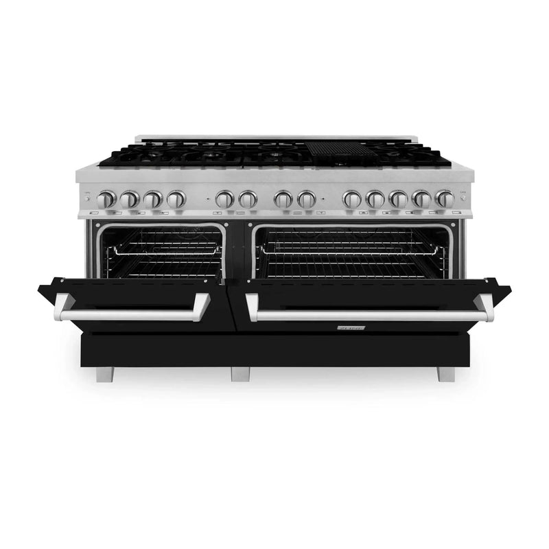 ZLINE 60" Dual Fuel Range Snow Stainless, Black Matte Door, RAS-BLM-60 by Farmhouse Kitchen and Bath