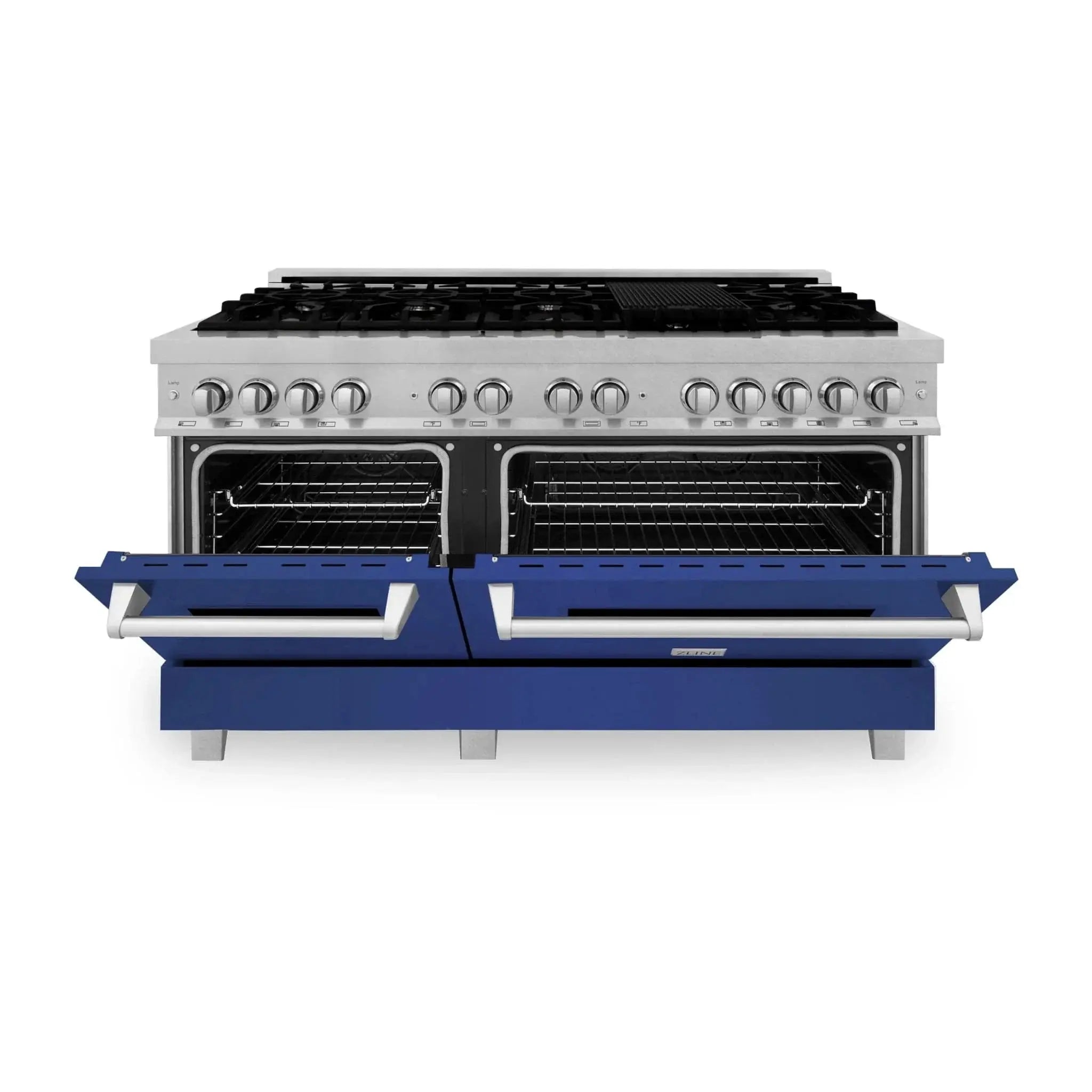 ZLINE 60" Dual Fuel Range Snow Stainless, Blue Matte Door, RAS-BM-60 by Farmhouse Kitchen and Bath
