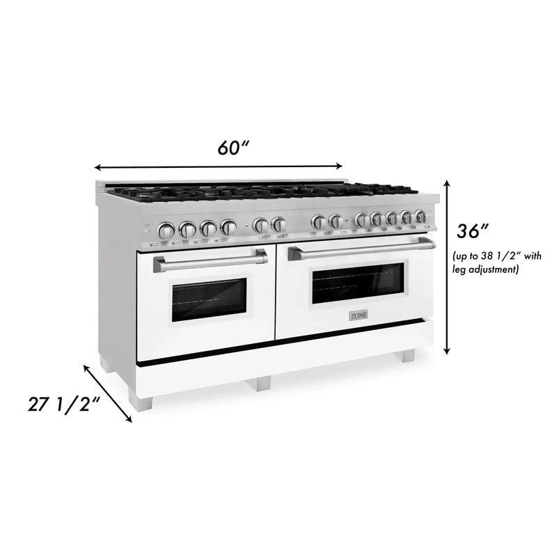 ZLINE 60" Dual Fuel Range Snow Stainless, White Matte Door, RAS-WM-60 by Farmhouse Kitchen and Bath
