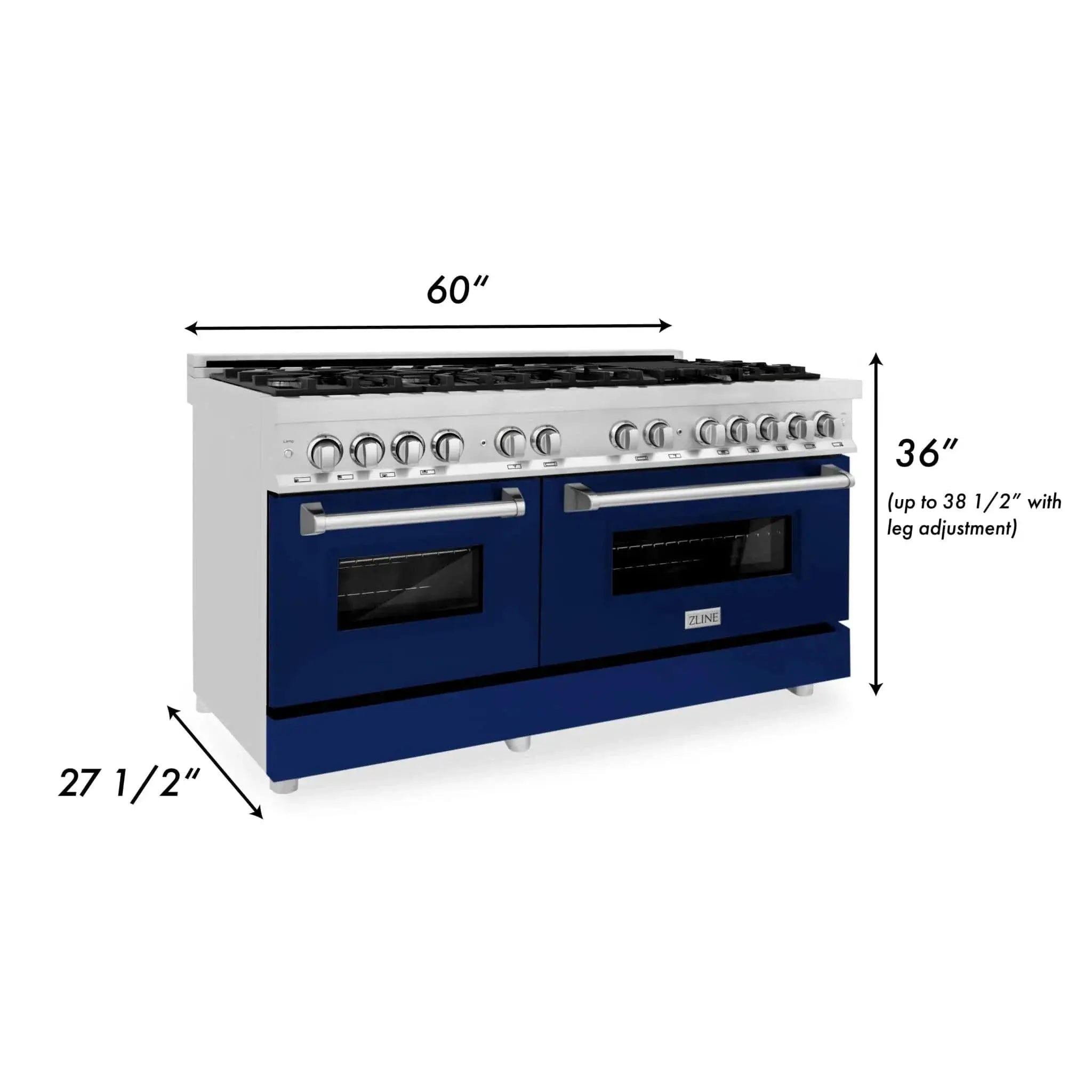 ZLINE 60" Professional Dual Fuel Range with Blue Matte Door, RA-BM-60 by Farmhouse Kitchen and Bath