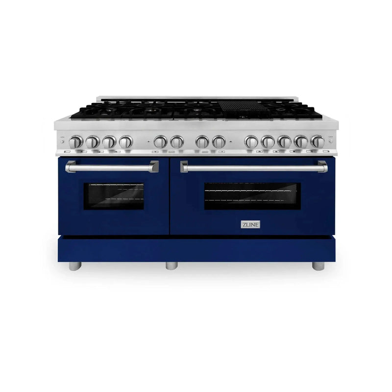 ZLINE 60" Professional Dual Fuel Range with Blue Matte Door, RA-BM-60 by Farmhouse Kitchen and Bath