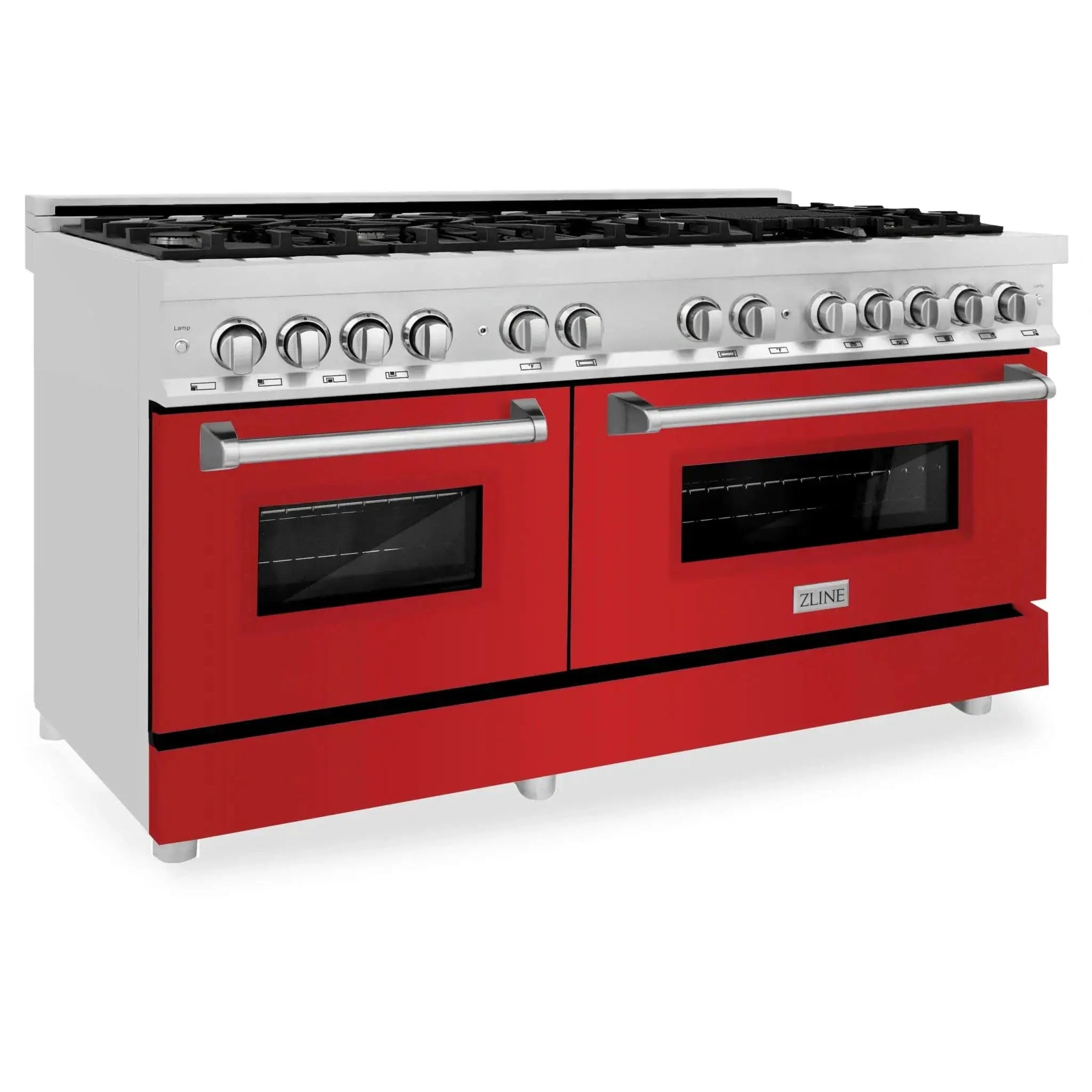ZLINE 60" Professional Dual Fuel Range with Red Gloss Door, RA-RG-60 by Farmhouse Kitchen and Bath