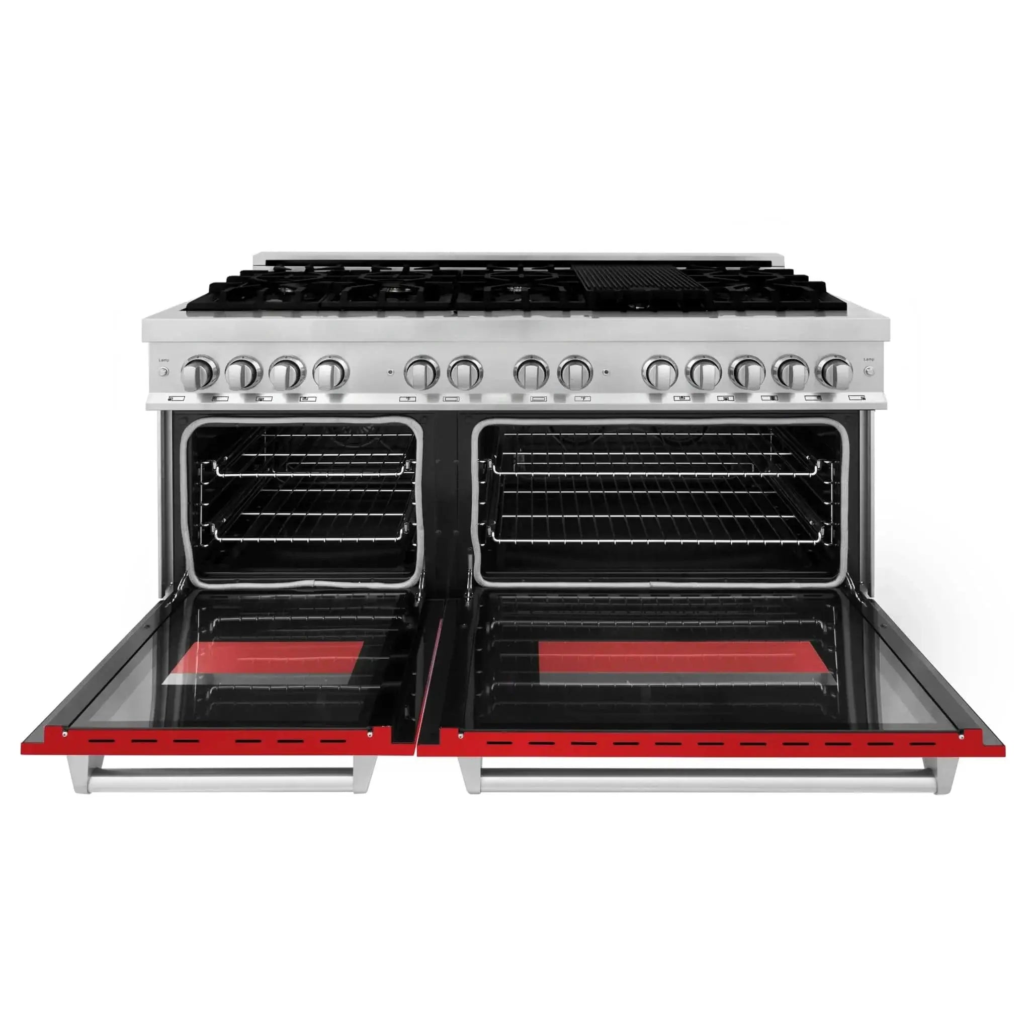 ZLINE 60" Professional Dual Fuel Range with Red Gloss Door, RA-RG-60 by Farmhouse Kitchen and Bath