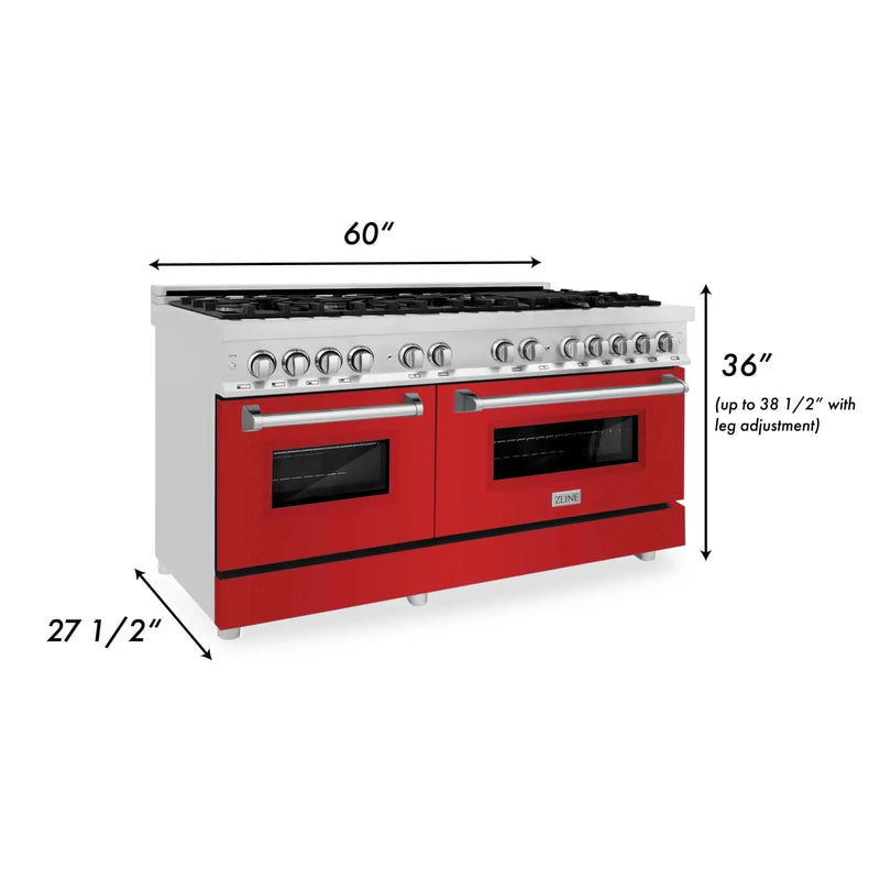 ZLINE 60" Professional Dual Fuel Range with Red Matte Door, RA-RM-60 by Farmhouse Kitchen and Bath