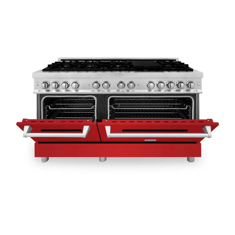 ZLINE 60" Professional Dual Fuel Range with Red Matte Door, RA-RM-60 by Farmhouse Kitchen and Bath