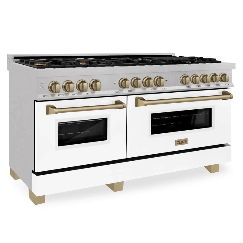 ZLINE 60"Autograph Range Dual Fuel, DuraSnow, White Door,RASZ-WM-60-CB by Farmhouse Kitchen and Bath