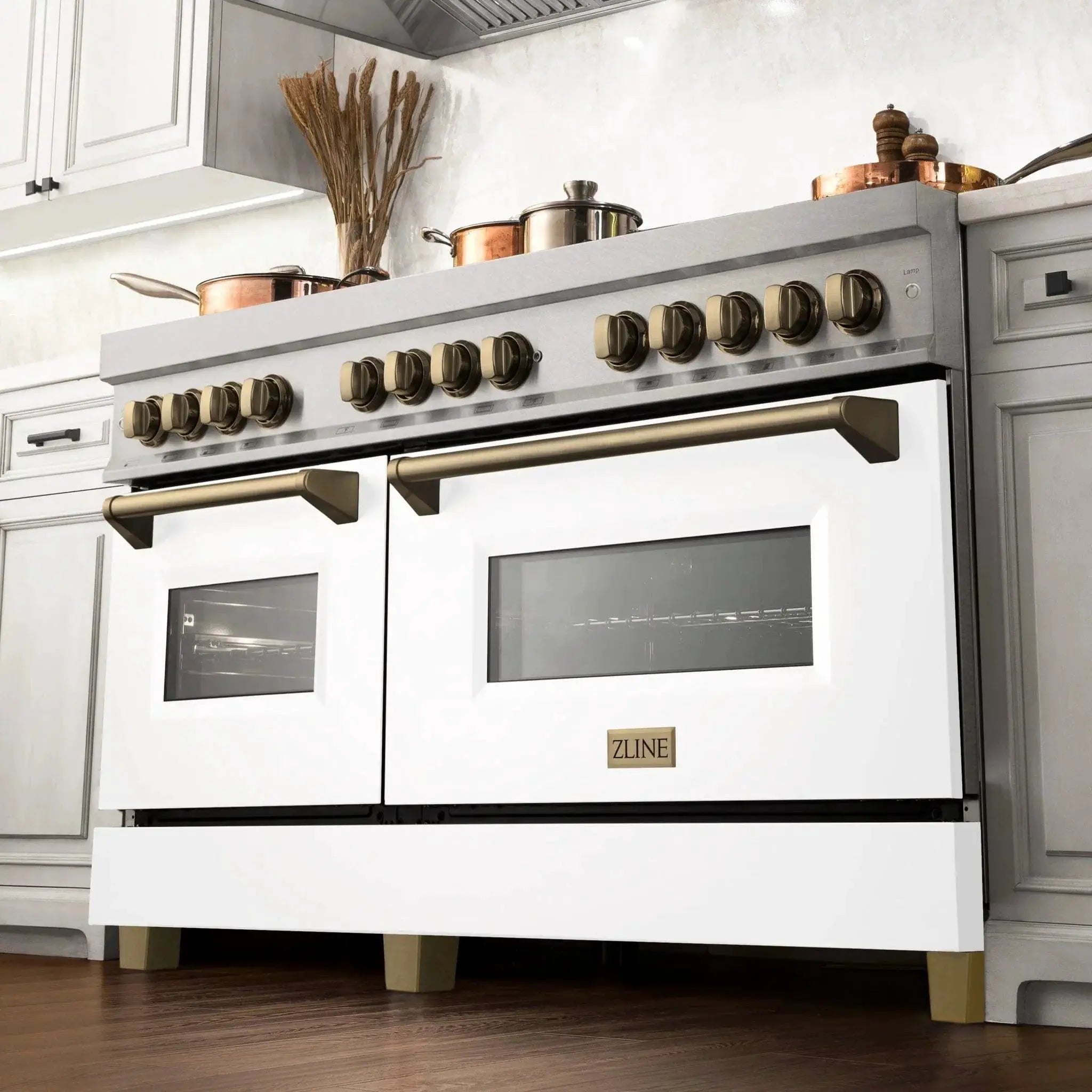 ZLINE 60"Autograph Range Dual Fuel, DuraSnow, White Door,RASZ-WM-60-CB by Farmhouse Kitchen and Bath