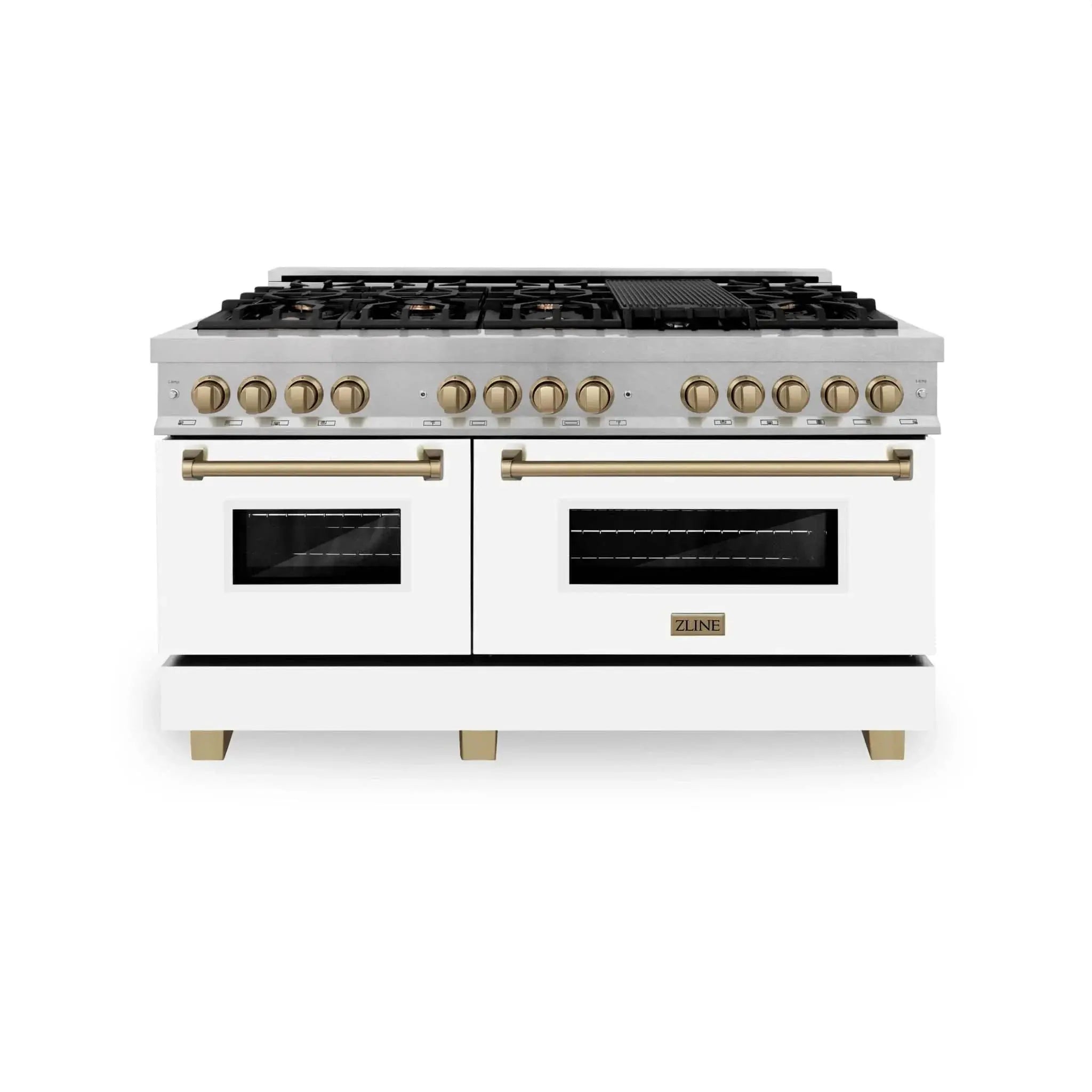 ZLINE 60"Autograph Range Dual Fuel, DuraSnow, White Door,RASZ-WM-60-CB by Farmhouse Kitchen and Bath