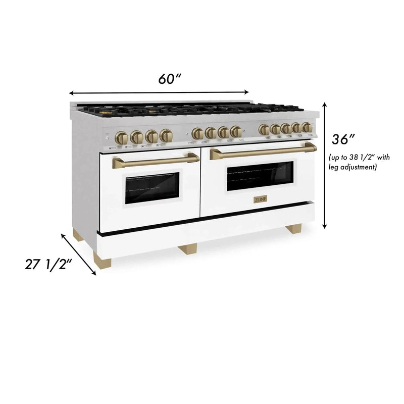 ZLINE 60"Autograph Range Dual Fuel, DuraSnow, White Door,RASZ-WM-60-G by Farmhouse Kitchen and Bath