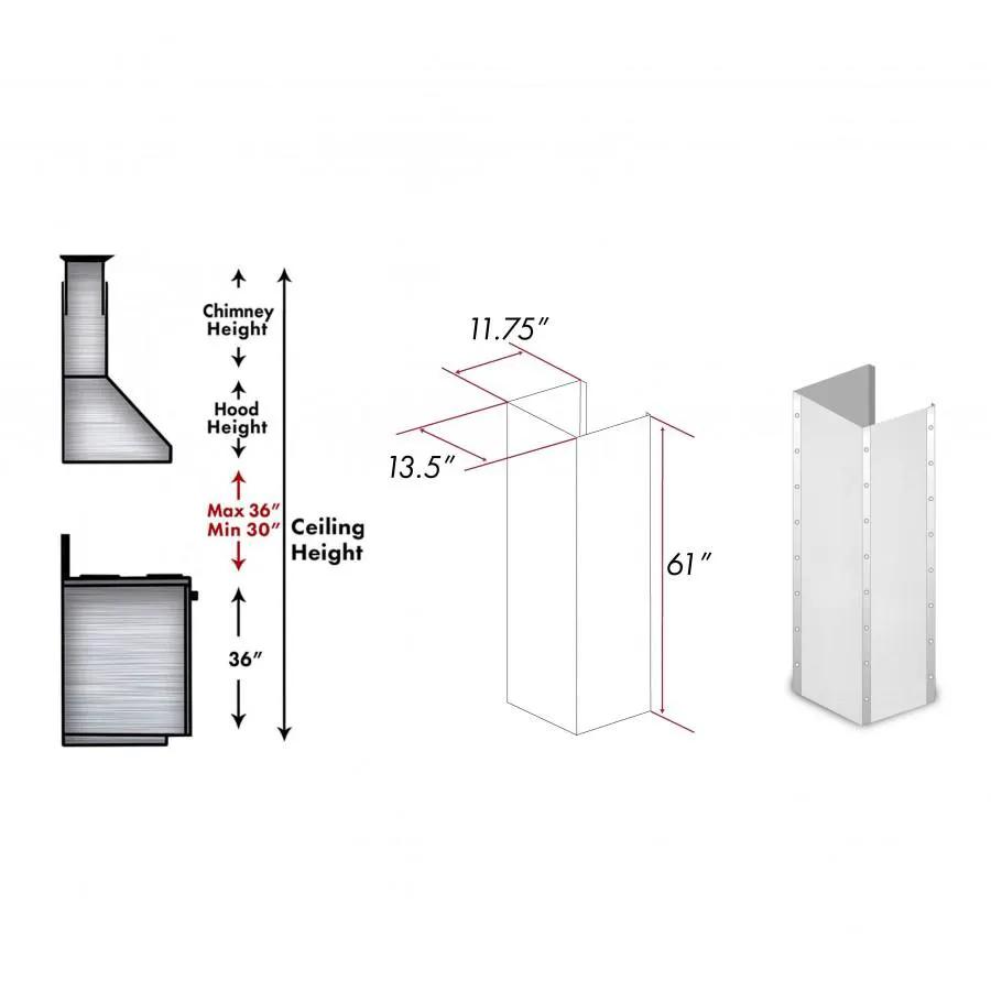 ZLINE 61" Extended Chimney and Crown, 655-4SSSS-30-304-E by Farmhouse Kitchen and Bath