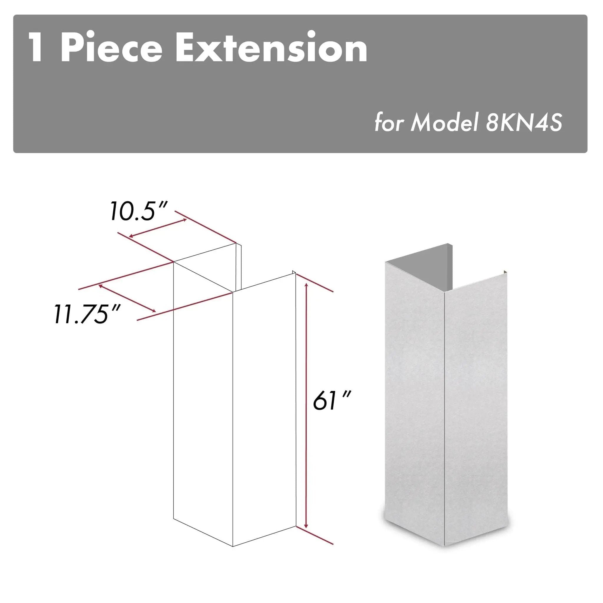 ZLINE 61 In. Snow Finished Stainless Steel Chimney Extension For Ceilings Up To 12.5 Ft. (8KN4S-E) by Farmhouse Kitchen and Bath