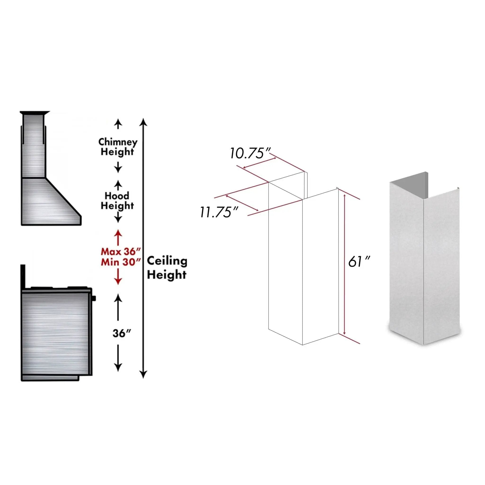 ZLINE 61" Snow Finished Stainless Steel Chimney Extension For Ceilings Up To 12.5 Ft. (8KES-E) by Farmhouse Kitchen and Bath