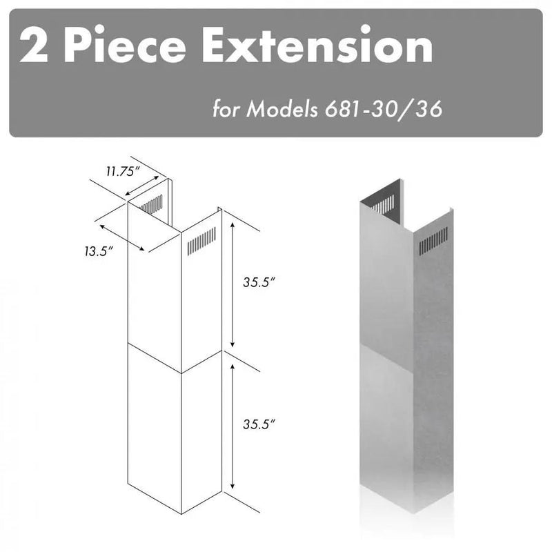ZLINE 71" Extended Chimney, 2PCEXT-681-30/36 by Farmhouse Kitchen and Bath
