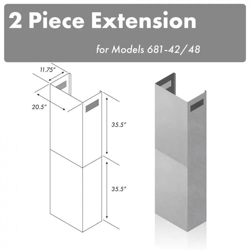 ZLINE 71" Extended Chimney, 2PCEXT-681-42/48 by Farmhouse Kitchen and Bath