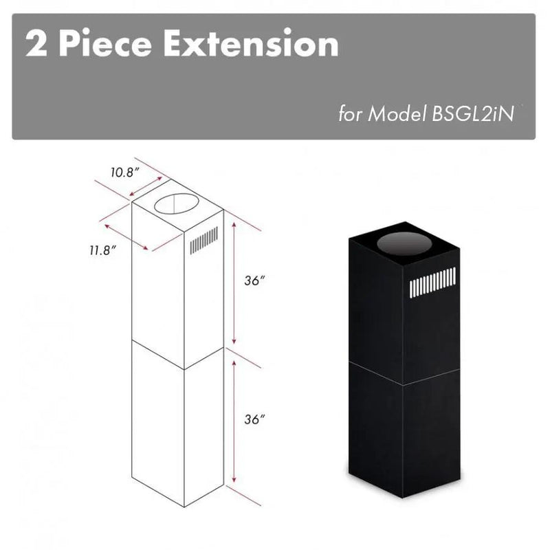 ZLINE 72" Chimney Extensions 10' to 12'Ceilings, Black Stainless, 2PCEXT-BSGL2iN by Farmhouse Kitchen and Bath