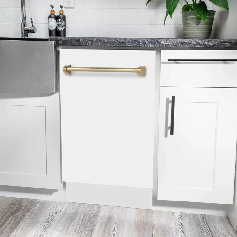 ZLINE Autograph 18" Dishwasher White Door, Bronze Handle DWVZ-WM-18-CB by Farmhouse Kitchen and Bath
