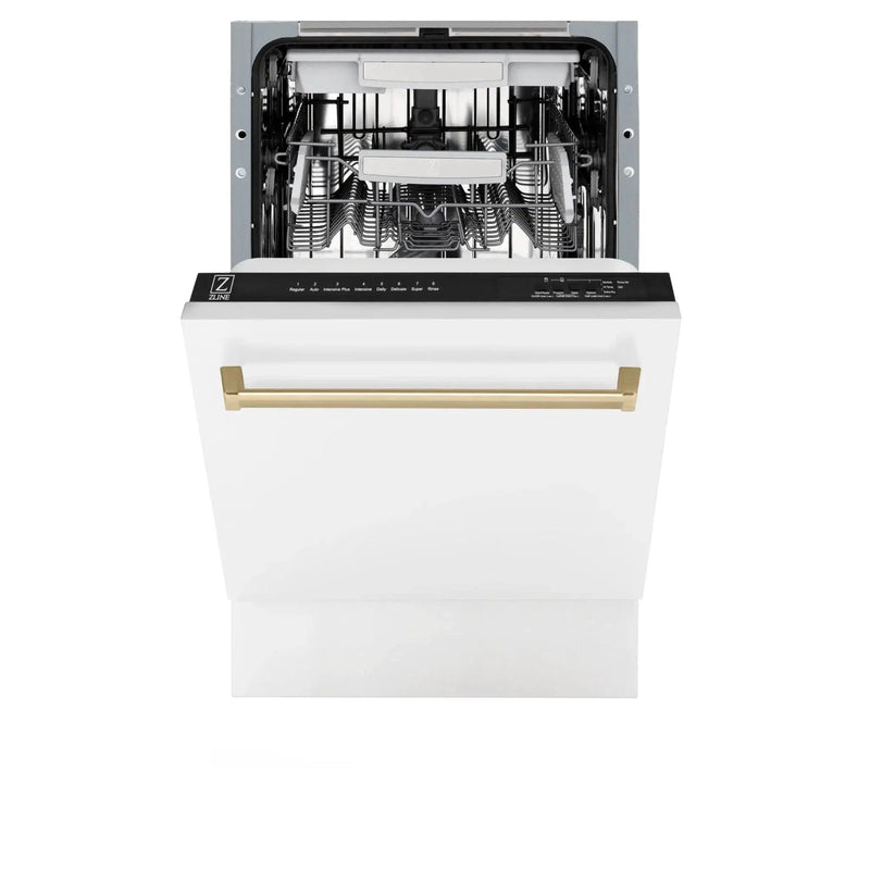 ZLINE Autograph 18" Dishwasher White Door, Bronze Handle DWVZ-WM-18-CB by Farmhouse Kitchen and Bath
