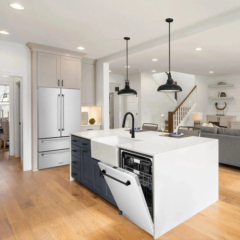 ZLINE Autograph 24" Dishwasher White Door, Black Handle DWMTZ-WM-24-MB by Farmhouse Kitchen and Bath