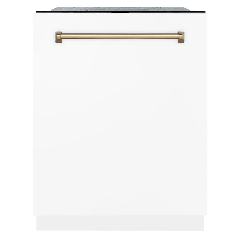 ZLINE Autograph 24" Dishwasher, White Door, Bronze DWMTZ-WM-24-CB by Farmhouse Kitchen and Bath