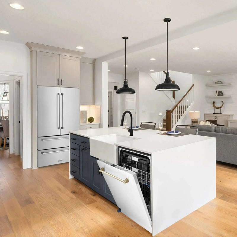 ZLINE Autograph 24" Dishwasher White Door, Gold DWMTZ-WM-24-G by Farmhouse Kitchen and Bath