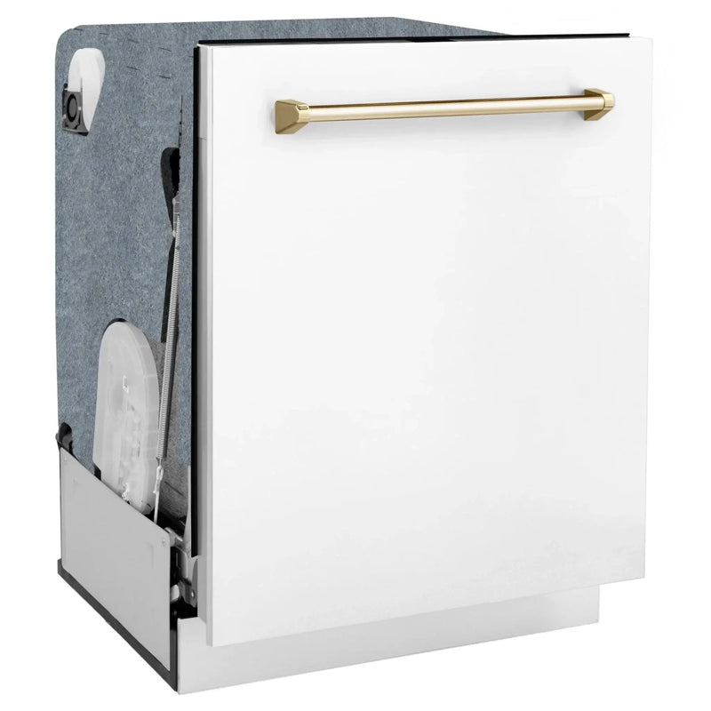 ZLINE Autograph 24" Dishwasher White Door, Gold DWMTZ-WM-24-G by Farmhouse Kitchen and Bath