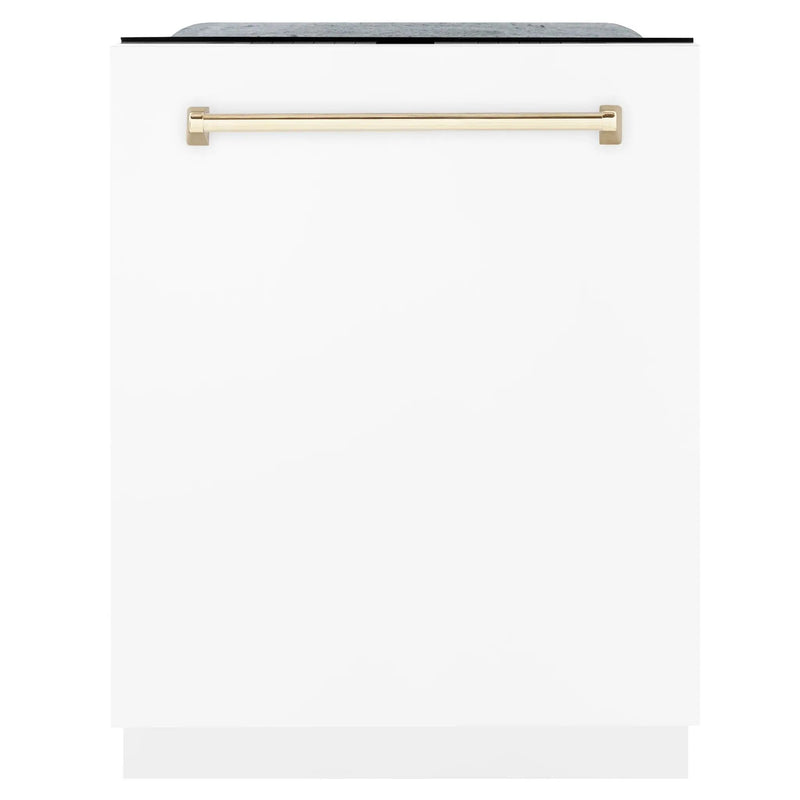 ZLINE Autograph 24" Dishwasher White Door, Gold DWMTZ-WM-24-G by Farmhouse Kitchen and Bath