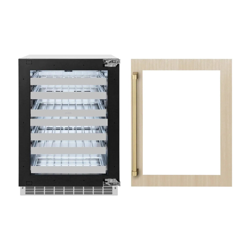 ZLINE Autograph 24 in. Dual Zone 44 Bottle Wine Cooler With Panel Ready Glass Door And Champagne Bronze Handle RWDPOZ-24-CB by Farmhouse Kitchen and Bath