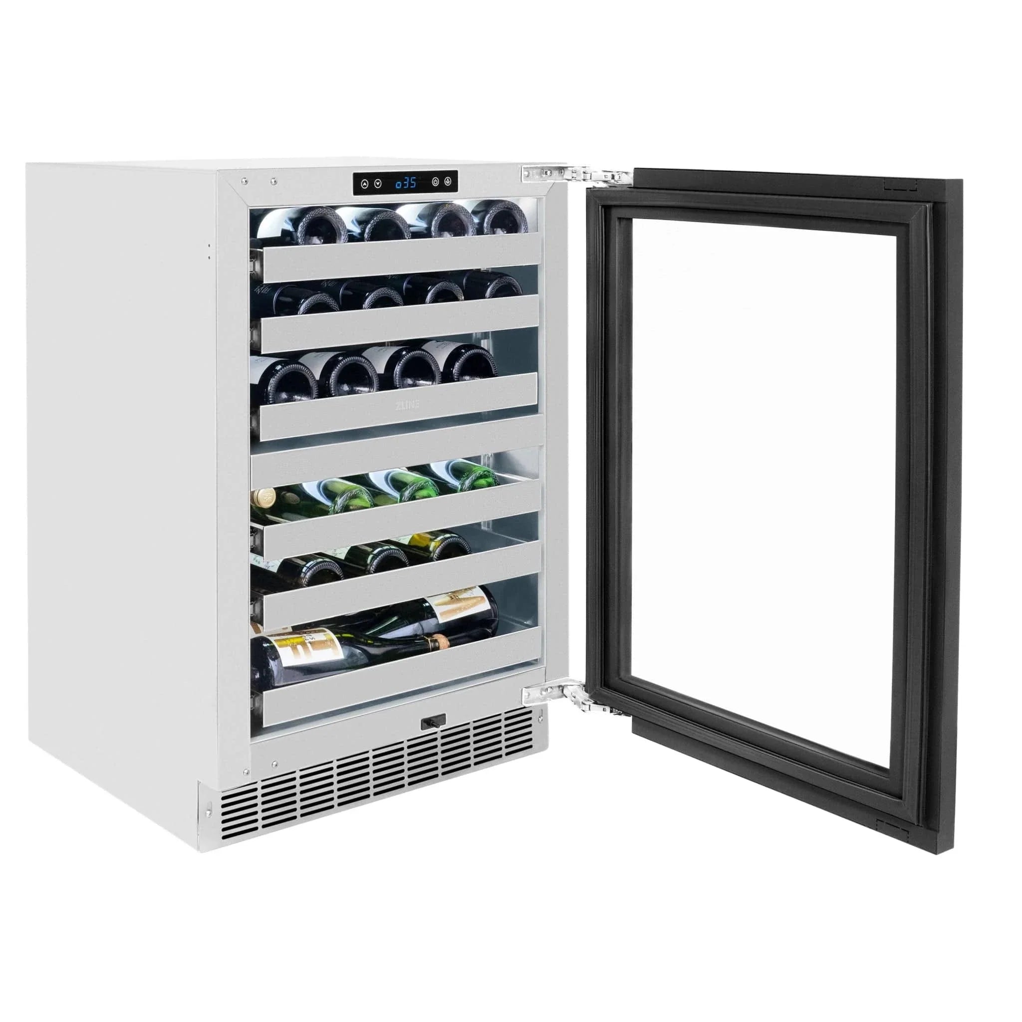 ZLINE Autograph 24 in. Dual Zone 44 Bottle Wine Cooler With Panel Ready Glass Door And Champagne Bronze Handle RWDPOZ-24-CB by Farmhouse Kitchen and Bath