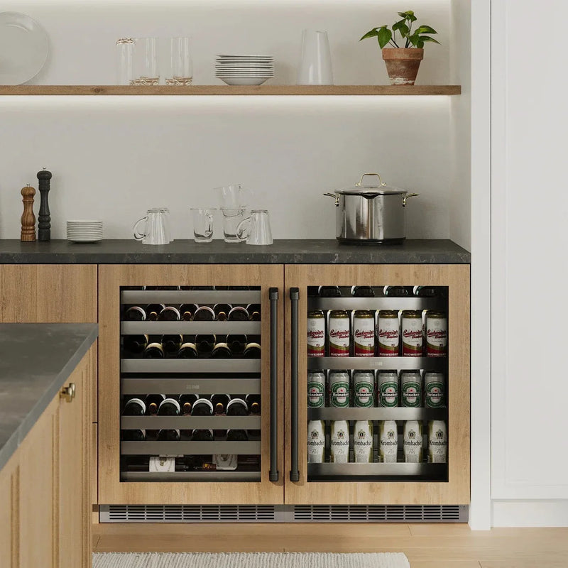ZLINE Autograph 24 in. Dual Zone 44 Bottle Wine Cooler With Stainless Steel Glass Door And Matte Black Handle RWDOZ-GS-24-MB by Farmhouse Kitchen and Bath