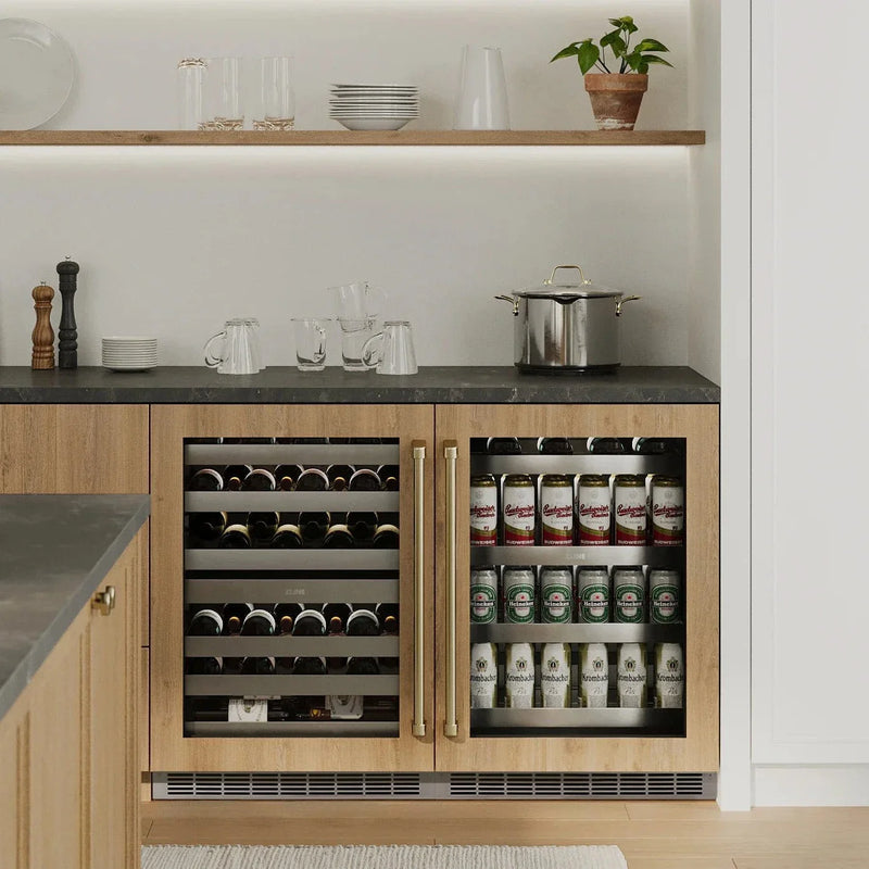 ZLINE Autograph 24 in. Dual Zone 44 Bottle Wine Cooler With Stainless Steel Glass Door And Polished Gold Handle RWDOZ-GS-24-G by Farmhouse Kitchen and Bath