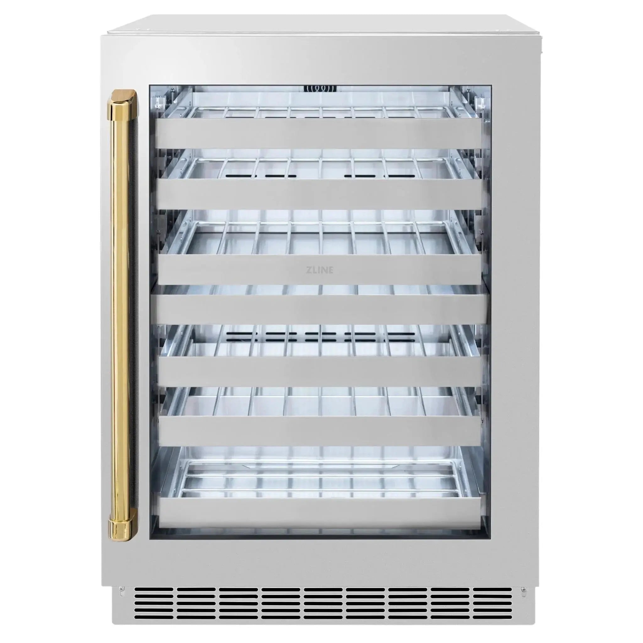 ZLINE Autograph 24 in. Dual Zone 44 Bottle Wine Cooler With Stainless Steel Glass Door And Polished Gold Handle RWDOZ-GS-24-G by Farmhouse Kitchen and Bath