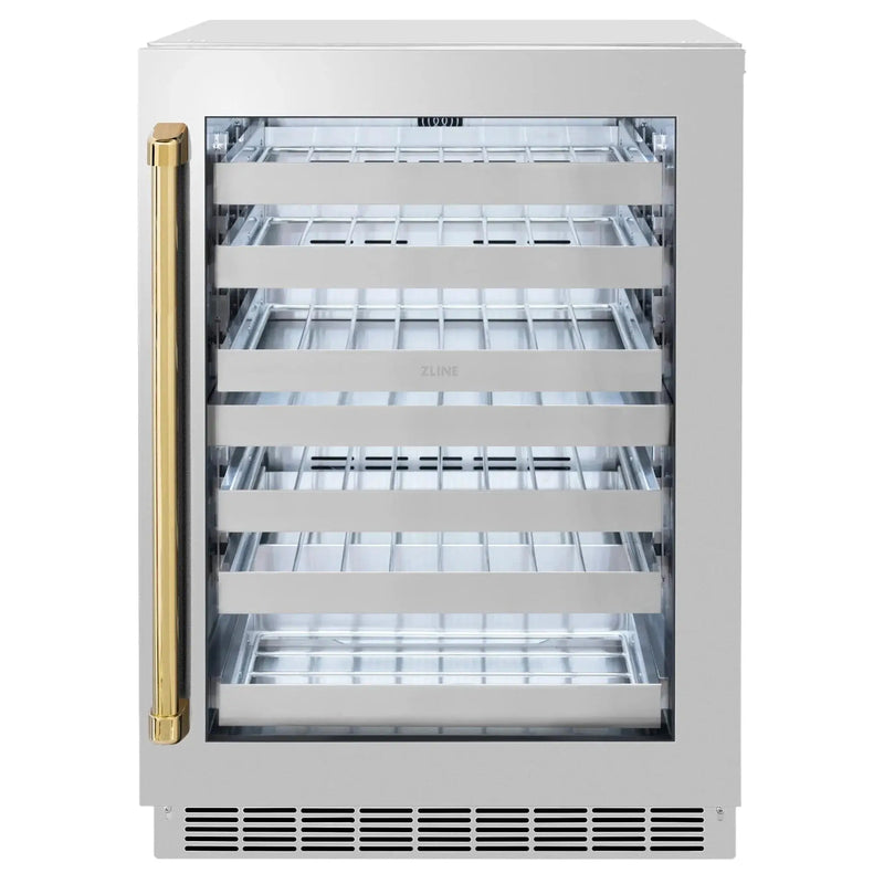 ZLINE Autograph 24 in. Dual Zone 44 Bottle Wine Cooler With Stainless Steel Glass Door And Polished Gold Handle RWDOZ-GS-24-G by Farmhouse Kitchen and Bath
