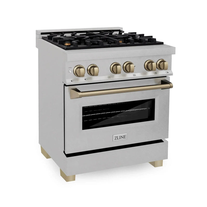 ZLINE Autograph 30" 4.0 cu. ft. Dual Fuel Range , Gas Stove Electric Oven Stainless Steel Champagne Bronze Accents RASZ-SN-30-CB by Farmhouse Kitchen and Bath