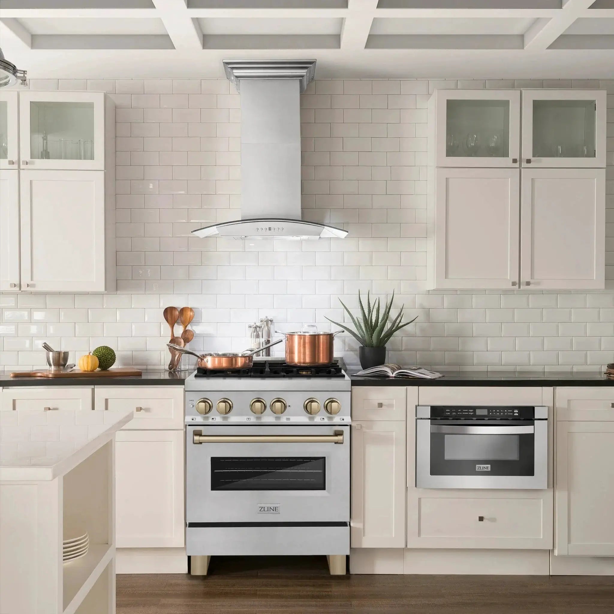 ZLINE Autograph 30" 4.0 cu. ft. Dual Fuel Range , Gas Stove Electric Oven Stainless Steel Champagne Bronze Accents RASZ-SN-30-CB by Farmhouse Kitchen and Bath