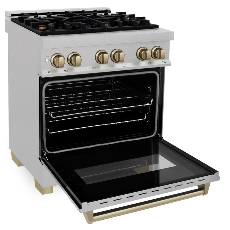 ZLINE Autograph 30" 4.0 cu. ft. Dual Fuel Range , Gas Stove Electric Oven Stainless Steel Champagne Bronze Accents RASZ-SN-30-CB by Farmhouse Kitchen and Bath