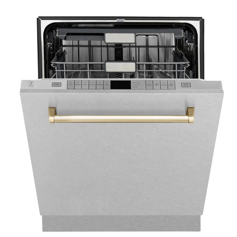 ZLINE Autograph Edition 24" Dishwasher DuraSnow, Gold DWMTZ-SN-24-G by Farmhouse Kitchen and Bath