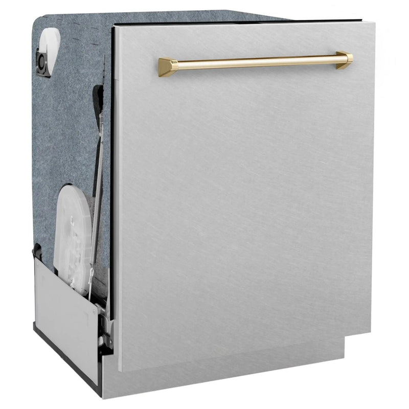 ZLINE Autograph Edition 24" Dishwasher DuraSnow, Gold DWMTZ-SN-24-G by Farmhouse Kitchen and Bath